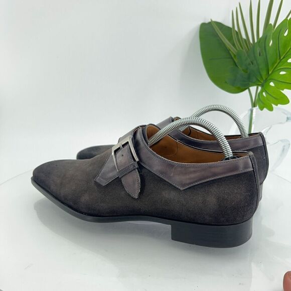 Magnanni Men's Oxford Size 41 8 Gray Nubuck Leather Single Monk Strap Dress Shoe - Picture 10 of 12